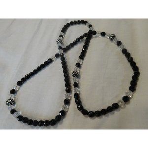 Vintage CRYSTAL‎ Beaded STRAND Long NECKLACE Evening Wear- 34" Checkered abalone